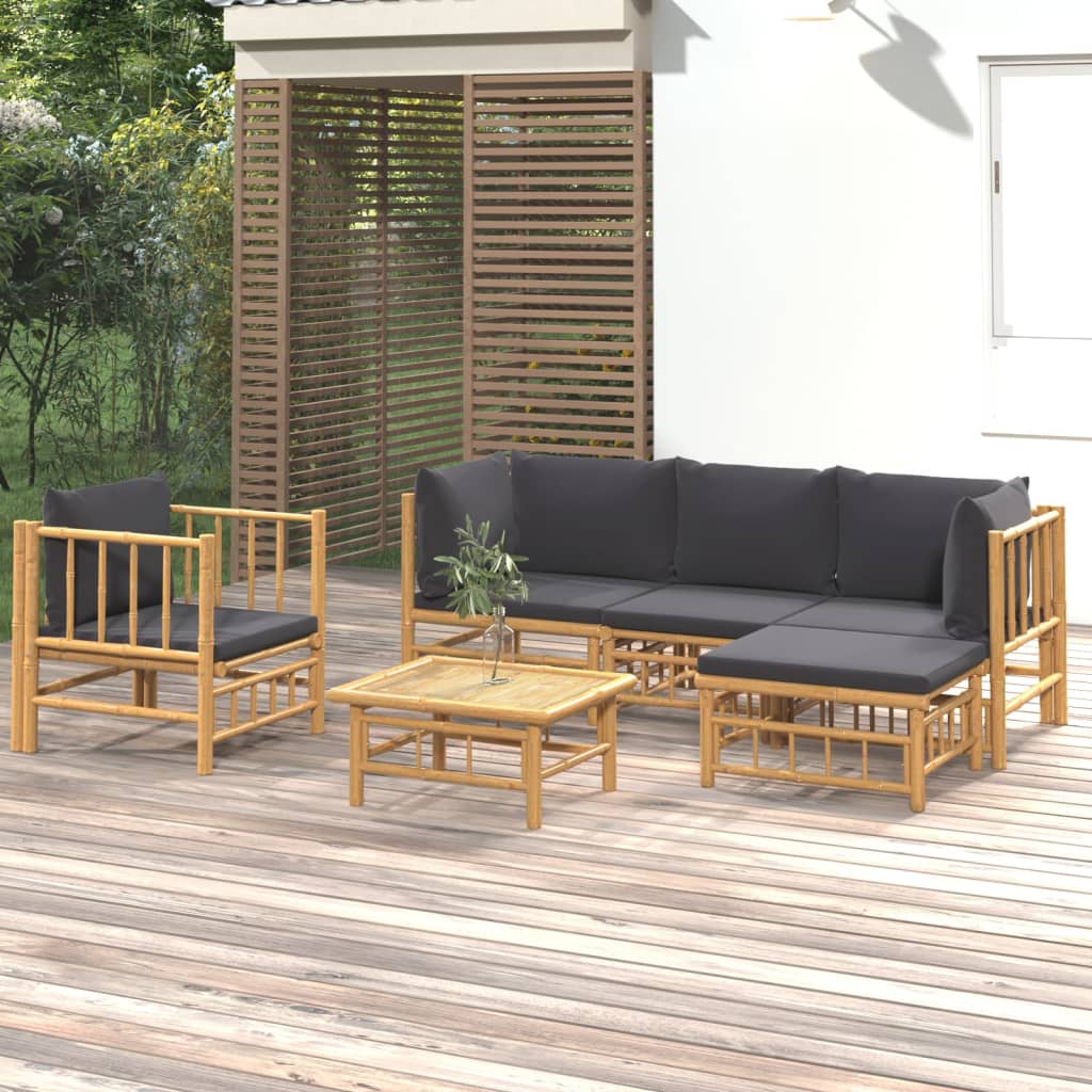 6-tlg. Garten-Lounge-Set mit Dunkelgrauen Kissen Bambus