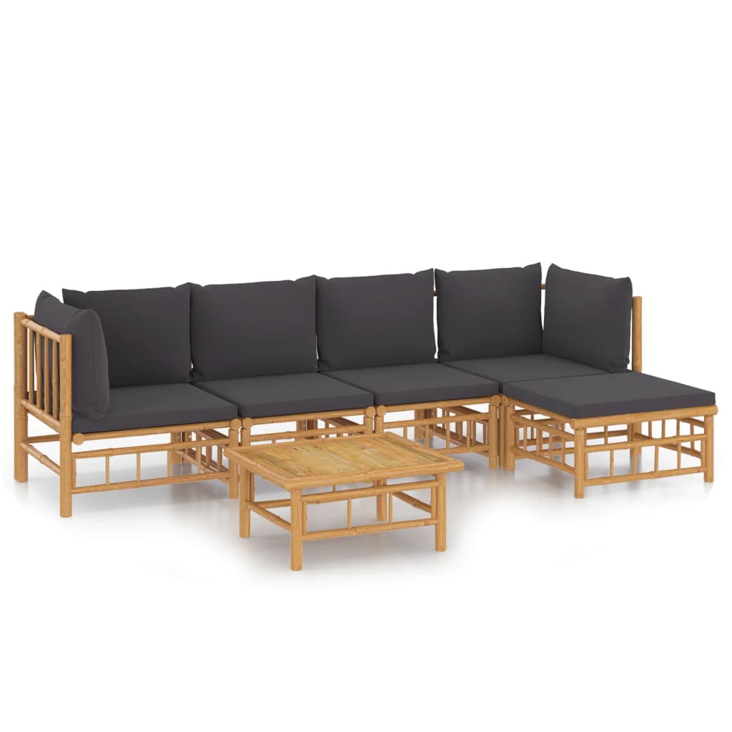 6-tlg. Garten-Lounge-Set mit Dunkelgrauen Kissen Bambus