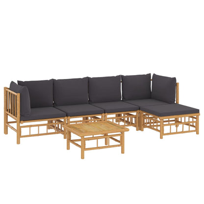 6-tlg. Garten-Lounge-Set mit Dunkelgrauen Kissen Bambus