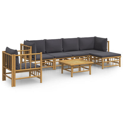 7-tlg. Garten-Lounge-Set mit Dunkelgrauen Kissen Bambus