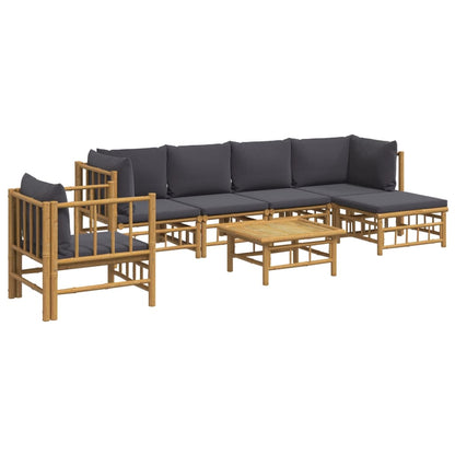 7-tlg. Garten-Lounge-Set mit Dunkelgrauen Kissen Bambus