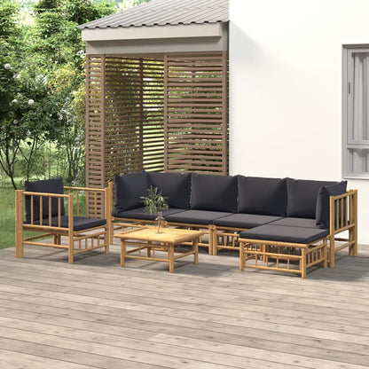 7-tlg. Garten-Lounge-Set mit Dunkelgrauen Kissen Bambus