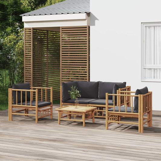 5-tlg. Garten-Lounge-Set mit Dunkelgrauen Kissen Bambus