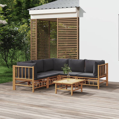 6-tlg. Garten-Lounge-Set mit Dunkelgrauen Kissen Bambus