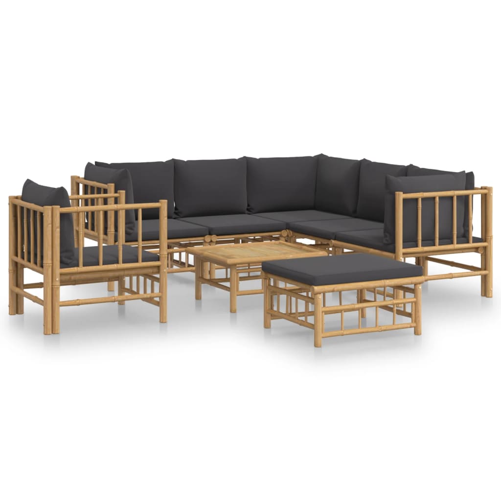 8-tlg. Garten-Lounge-Set mit Dunkelgrauen Kissen Bambus