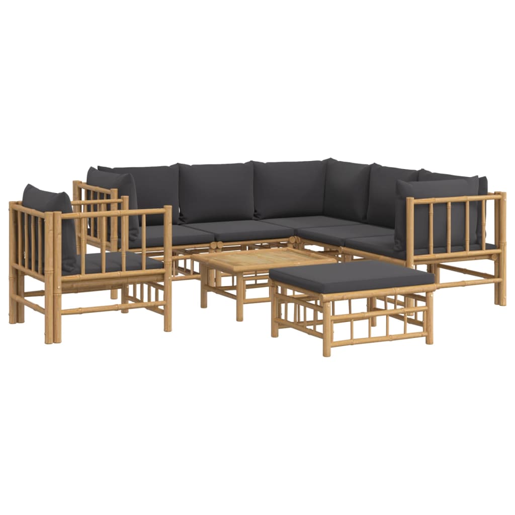 8-tlg. Garten-Lounge-Set mit Dunkelgrauen Kissen Bambus