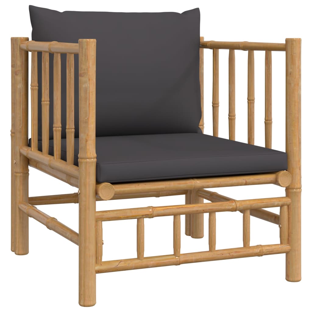 8-tlg. Garten-Lounge-Set mit Dunkelgrauen Kissen Bambus