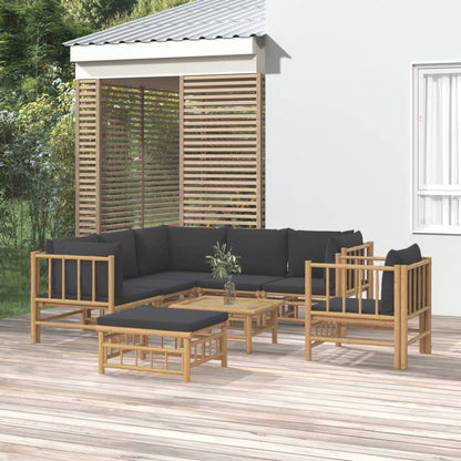 8-tlg. Garten-Lounge-Set mit Dunkelgrauen Kissen Bambus