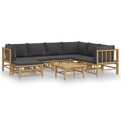 8-tlg. Garten-Lounge-Set mit Dunkelgrauen Kissen Bambus