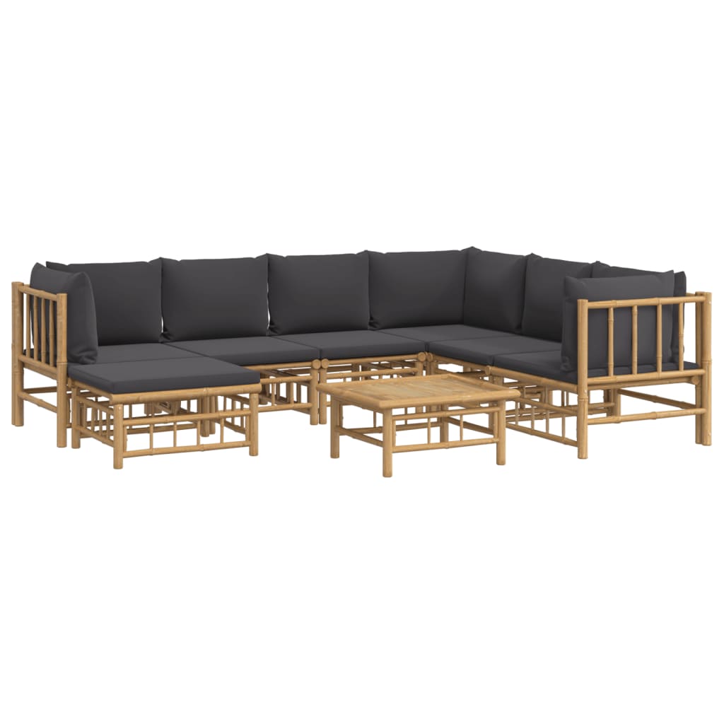 8-tlg. Garten-Lounge-Set mit Dunkelgrauen Kissen Bambus