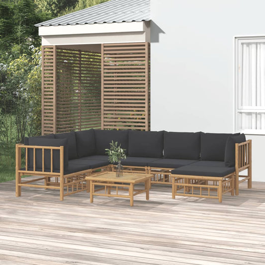 8-tlg. Garten-Lounge-Set mit Dunkelgrauen Kissen Bambus