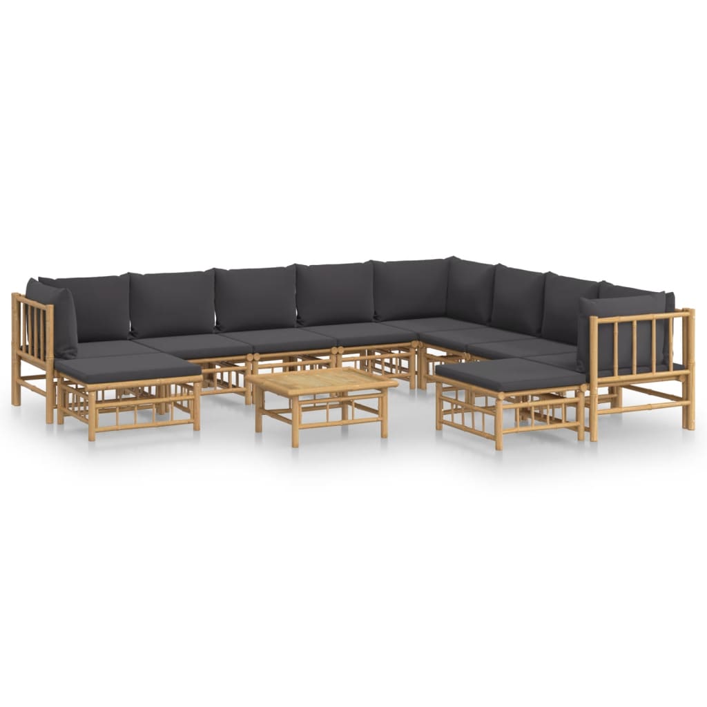 11-tlg. Garten-Lounge-Set mit Dunkelgrauen Kissen Bambus