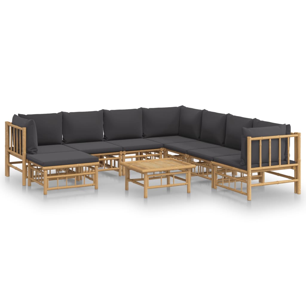 9-tlg. Garten-Lounge-Set mit Dunkelgrauen Kissen Bambus