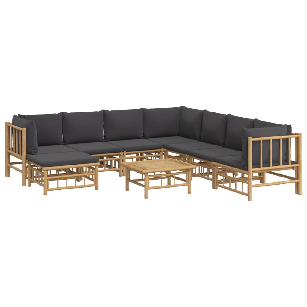 9-tlg. Garten-Lounge-Set mit Dunkelgrauen Kissen Bambus