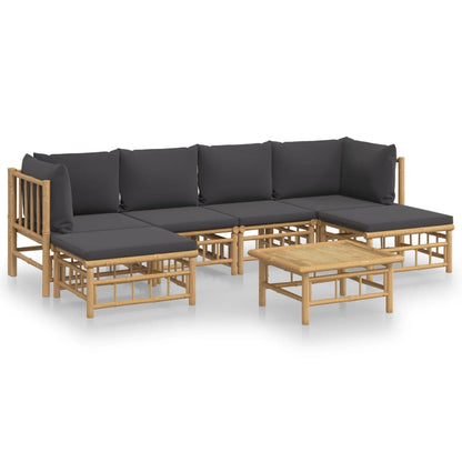 7-tlg. Garten-Lounge-Set mit Dunkelgrauen Kissen Bambus