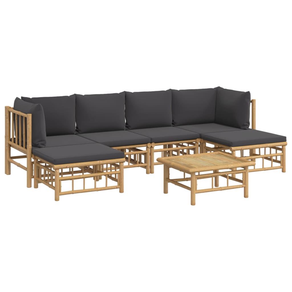 7-tlg. Garten-Lounge-Set mit Dunkelgrauen Kissen Bambus