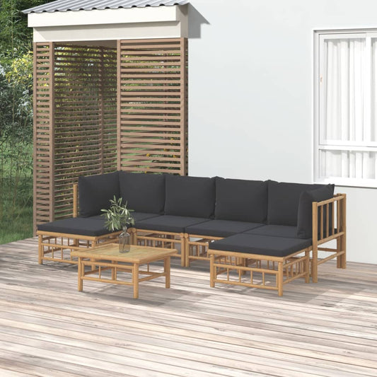 7-tlg. Garten-Lounge-Set mit Dunkelgrauen Kissen Bambus