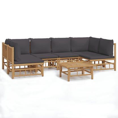 7-tlg. Garten-Lounge-Set mit Dunkelgrauen Kissen Bambus