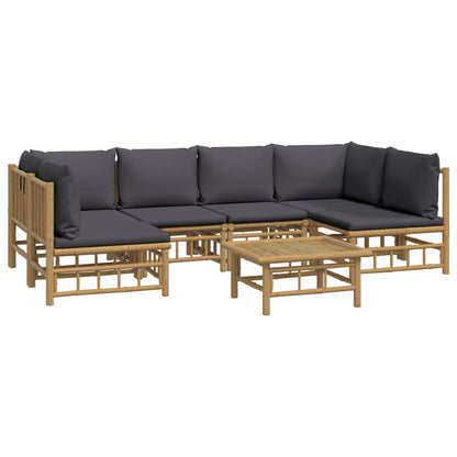 7-tlg. Garten-Lounge-Set mit Dunkelgrauen Kissen Bambus