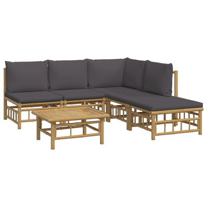 6-tlg. Garten-Lounge-Set mit Dunkelgrauen Kissen Bambus