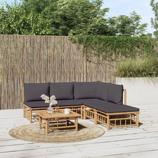 6-tlg. Garten-Lounge-Set mit Dunkelgrauen Kissen Bambus