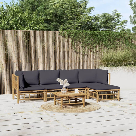 6-tlg. Garten-Lounge-Set mit Dunkelgrauen Kissen Bambus