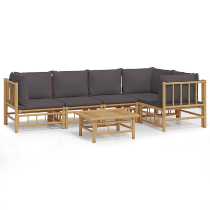 6-tlg. Garten-Lounge-Set mit Dunkelgrauen Kissen Bambus