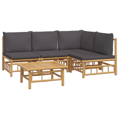 5-tlg. Garten-Lounge-Set mit Dunkelgrauen Kissen Bambus