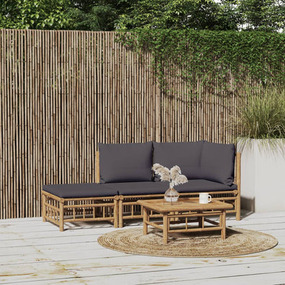 3-tlg. Garten-Lounge-Set mit Dunkelgrauen Kissen Bambus