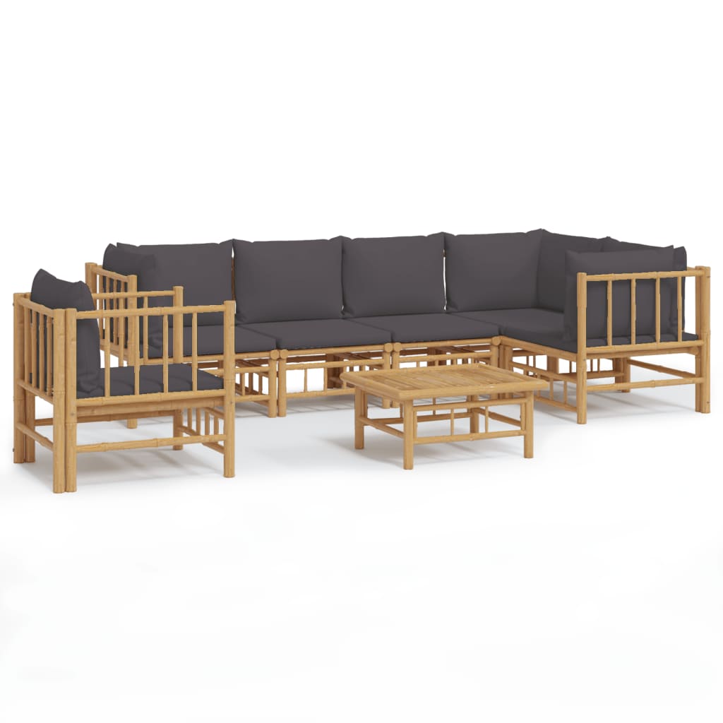 7-tlg. Garten-Lounge-Set mit Dunkelgrauen Kissen Bambus