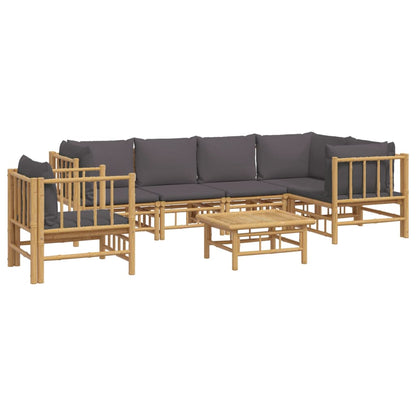 7-tlg. Garten-Lounge-Set mit Dunkelgrauen Kissen Bambus