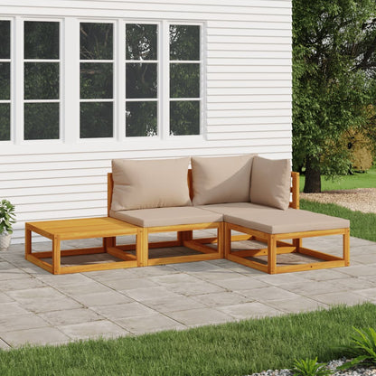 4-tlg. Garten-Lounge-Set mit Taupe Kissen Massivholz