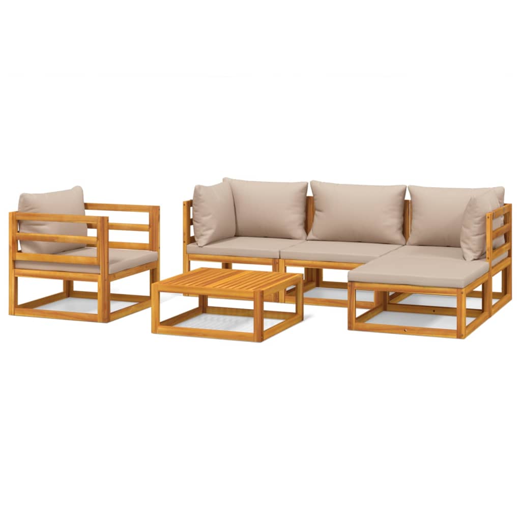 6-tlg. Garten-Lounge-Set mit Taupe Kissen Massivholz