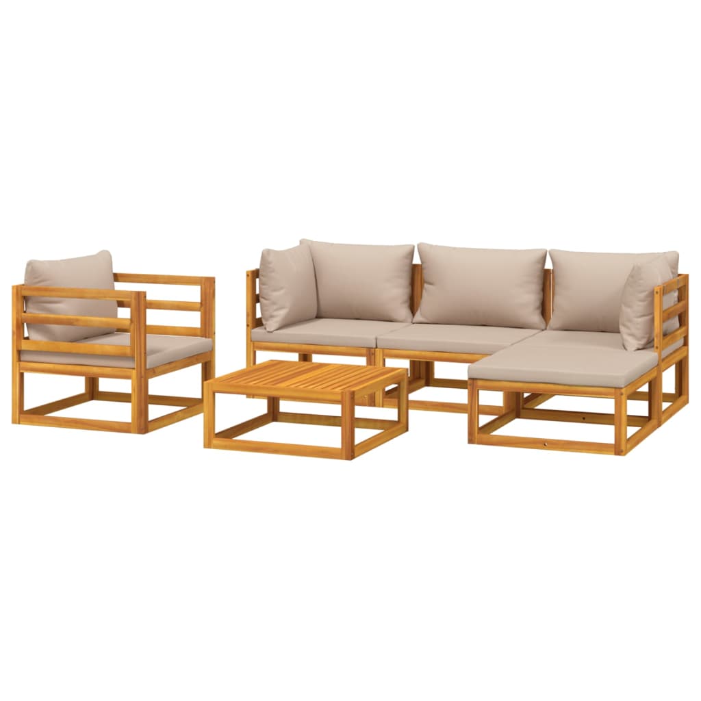 6-tlg. Garten-Lounge-Set mit Taupe Kissen Massivholz