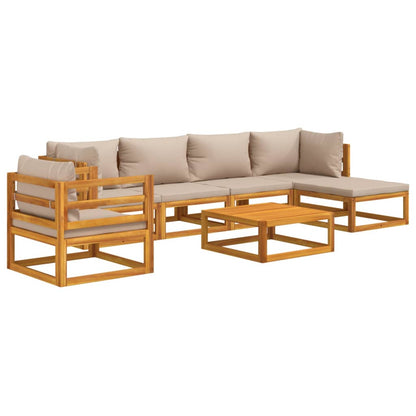 7-tlg. Garten-Lounge-Set mit Taupe Kissen Massivholz