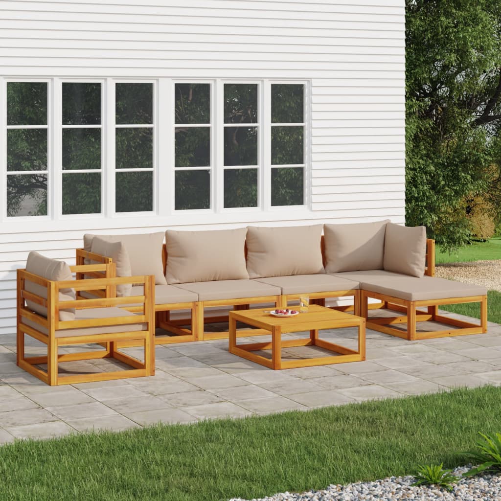 7-tlg. Garten-Lounge-Set mit Taupe Kissen Massivholz