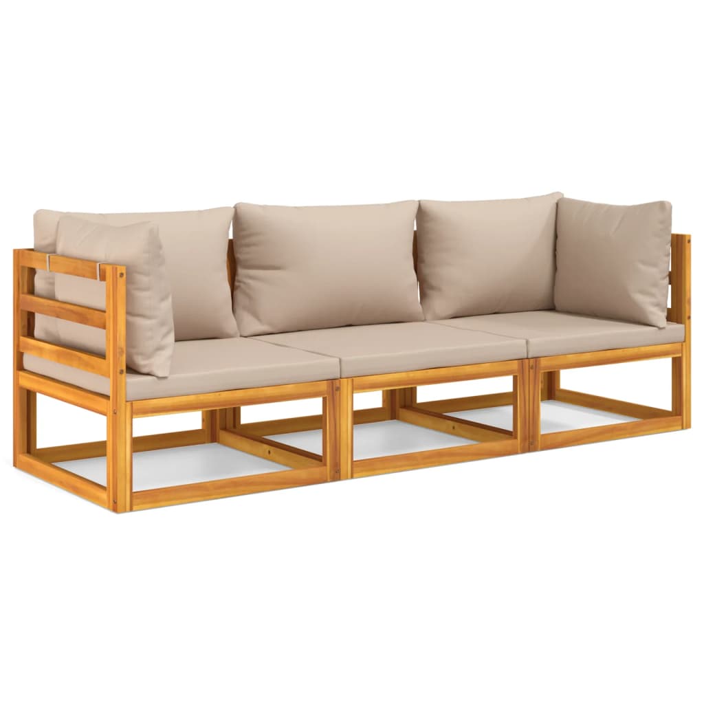 3-tlg. Garten-Lounge-Set mit Taupe Kissen Massivholz