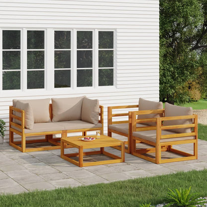 5-tlg. Garten-Lounge-Set mit Taupe Kissen Massivholz