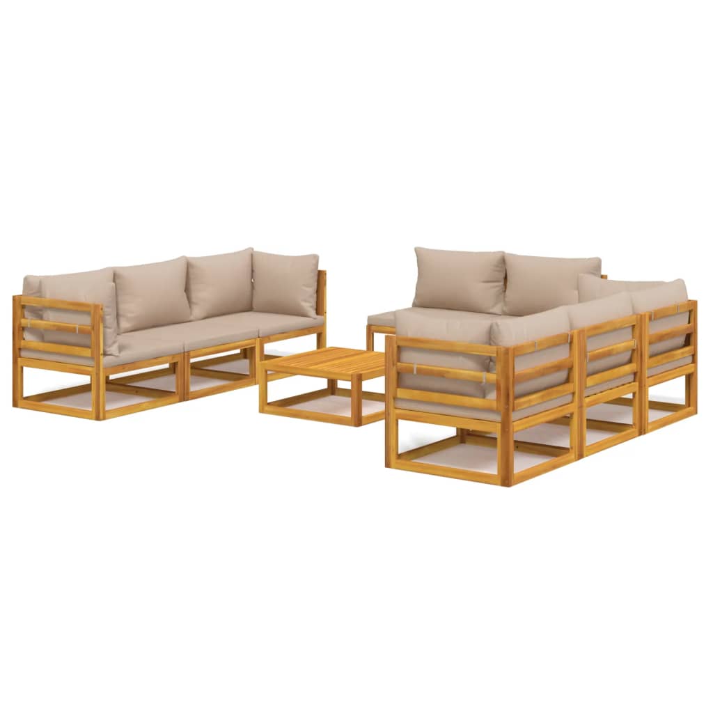 9-tlg. Garten-Lounge-Set mit Taupe Kissen Massivholz