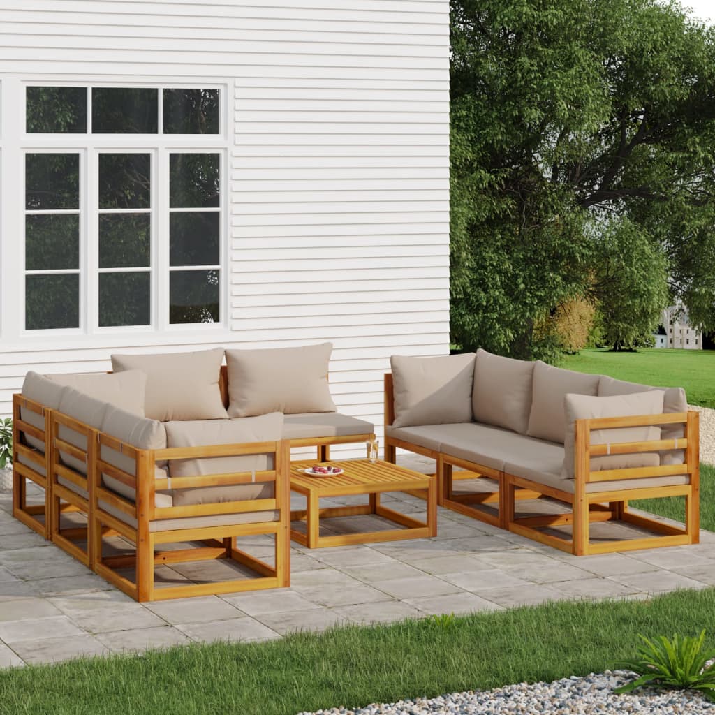 9-tlg. Garten-Lounge-Set mit Taupe Kissen Massivholz