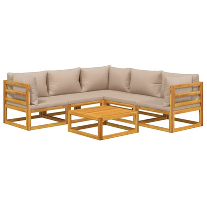 6-tlg. Garten-Lounge-Set mit Taupe Kissen Massivholz