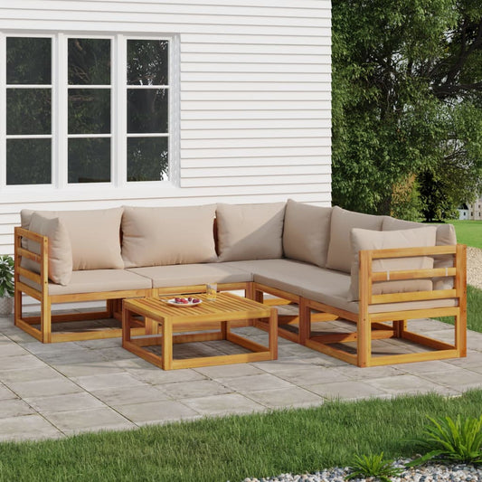 6-tlg. Garten-Lounge-Set mit Taupe Kissen Massivholz