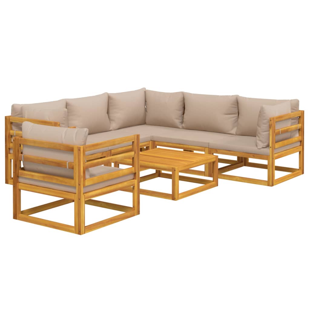 7-tlg. Garten-Lounge-Set mit Taupe Kissen Massivholz