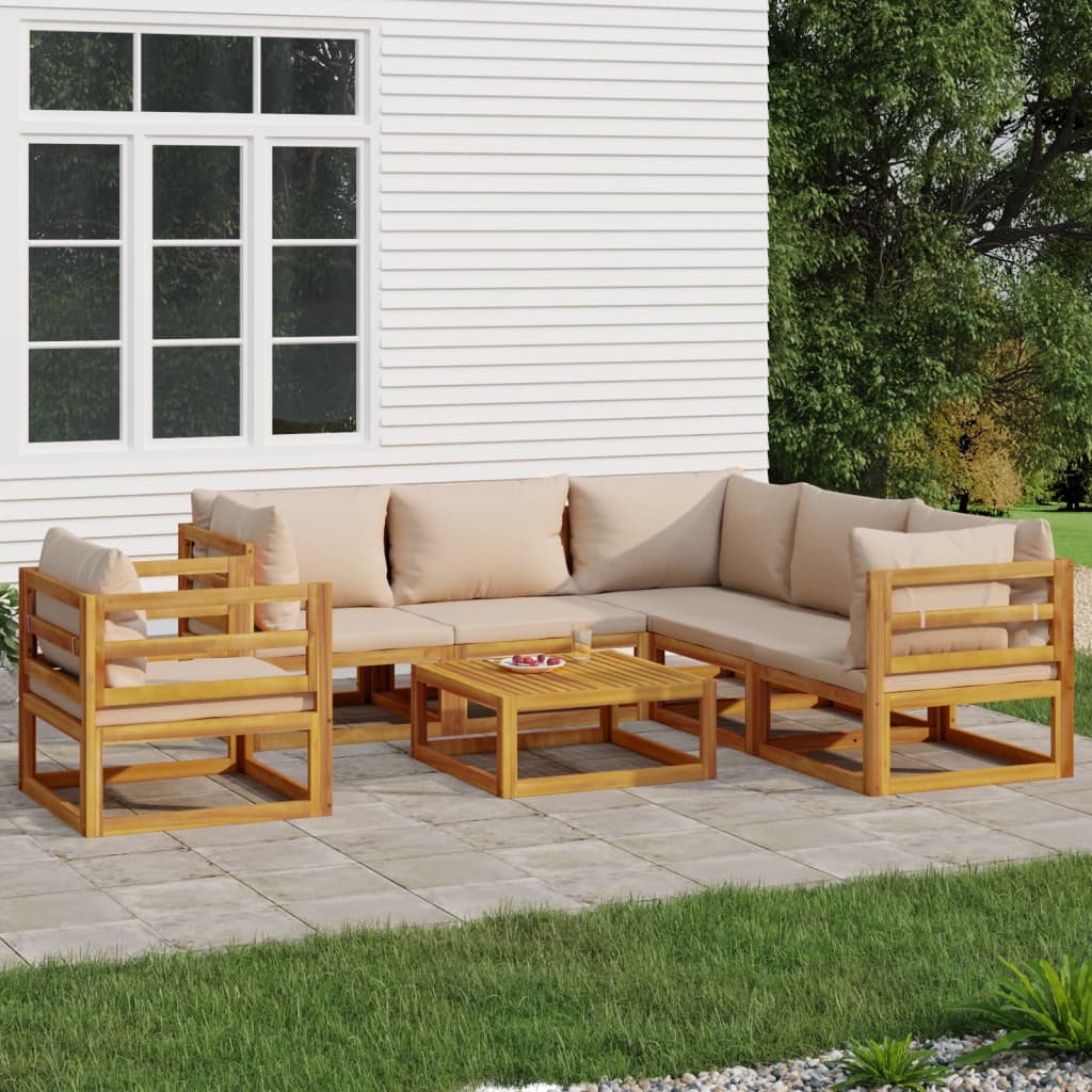 7-tlg. Garten-Lounge-Set mit Taupe Kissen Massivholz