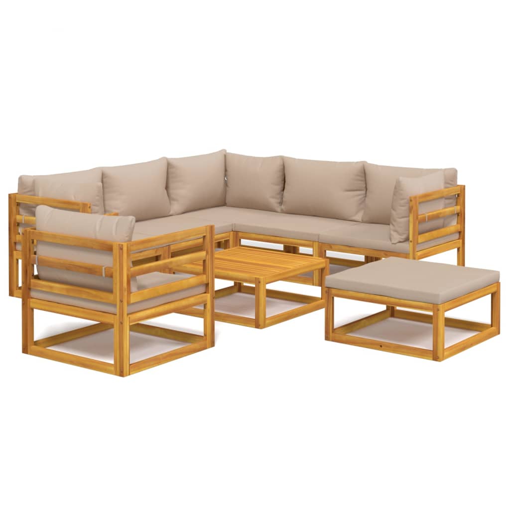 8-tlg. Garten-Lounge-Set mit Taupe Kissen Massivholz