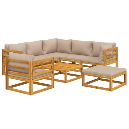 8-tlg. Garten-Lounge-Set mit Taupe Kissen Massivholz