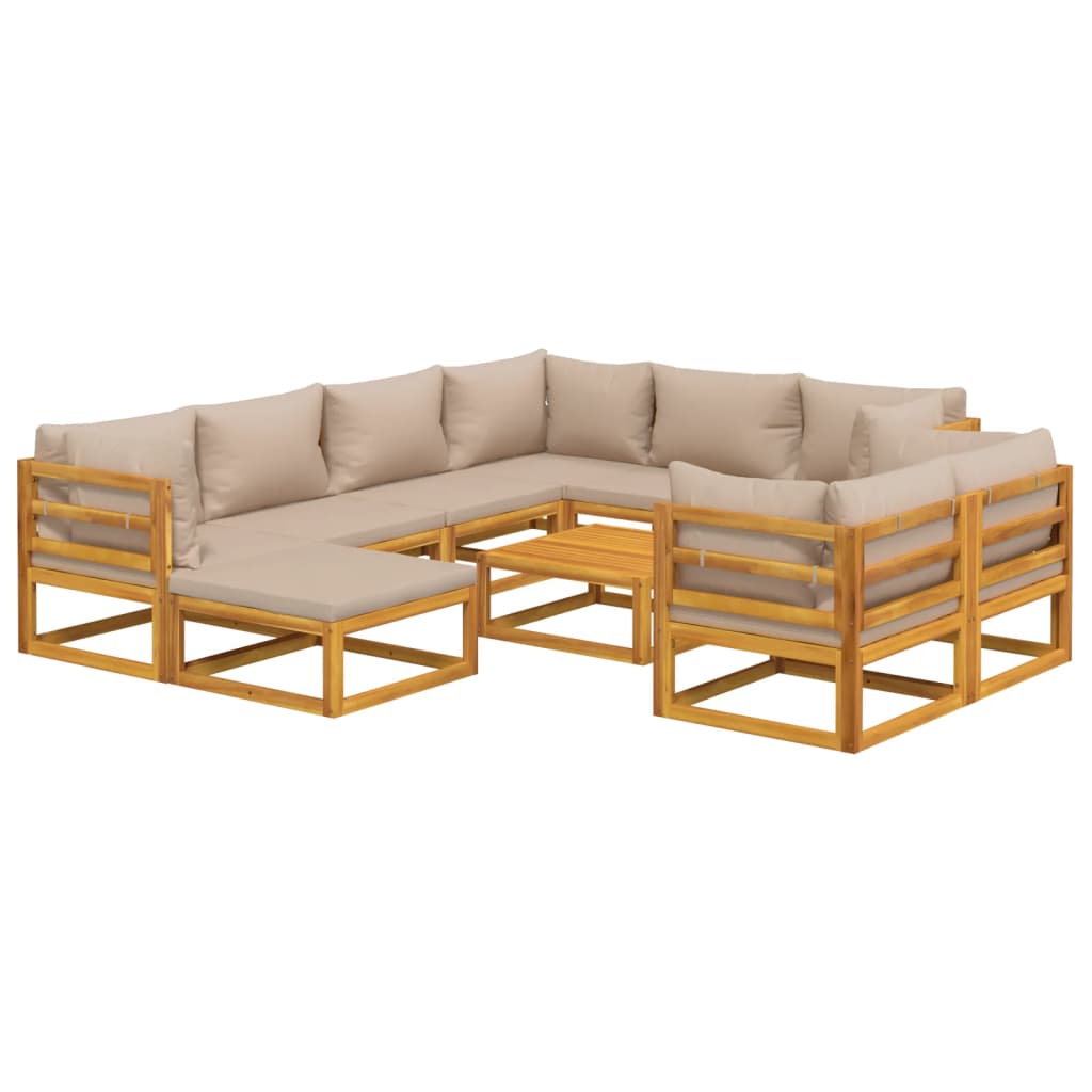 10-tlg. Garten-Lounge-Set mit Taupe Kissen Massivholz