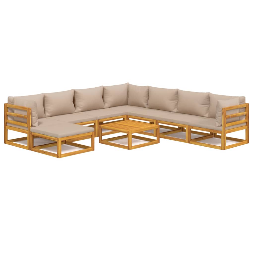 9-tlg. Garten-Lounge-Set mit Taupe Kissen Massivholz