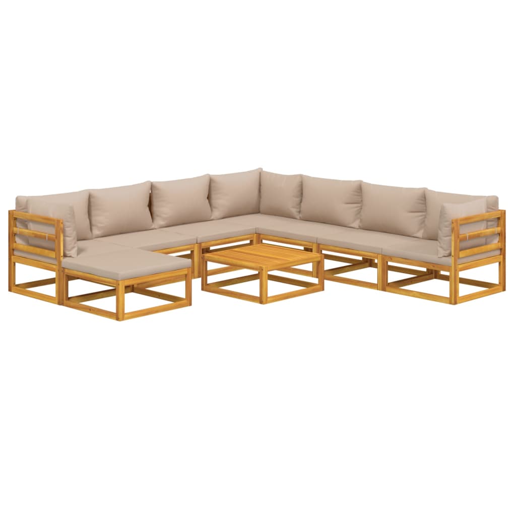 9-tlg. Garten-Lounge-Set mit Taupe Kissen Massivholz