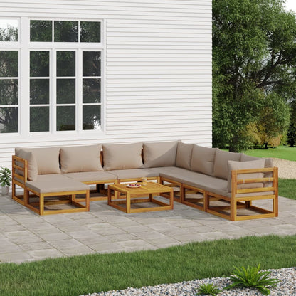 9-tlg. Garten-Lounge-Set mit Taupe Kissen Massivholz